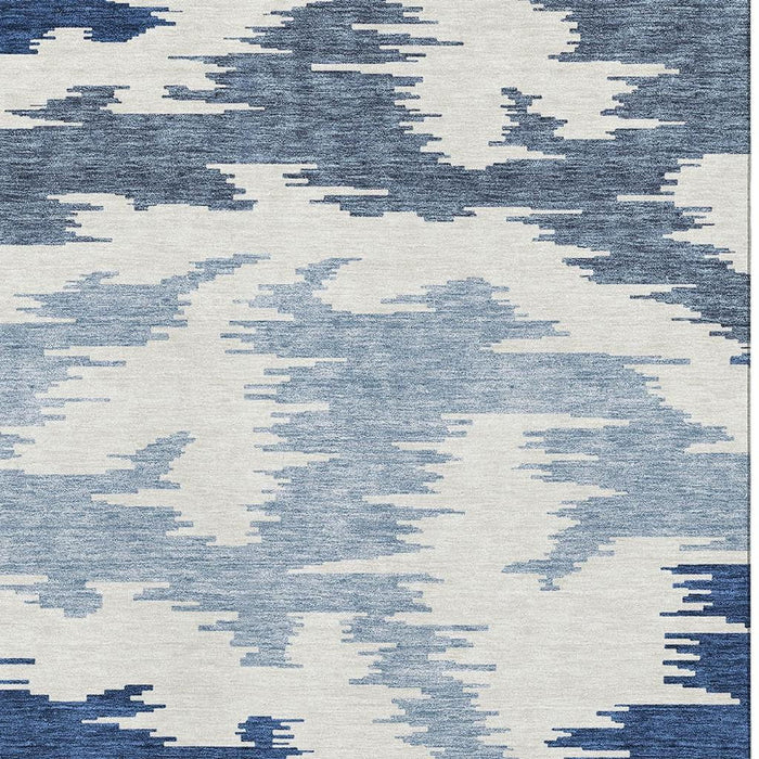 8' X 10' Abstract Washable Area Rug With UV Protection - Navy Blue / Ivory