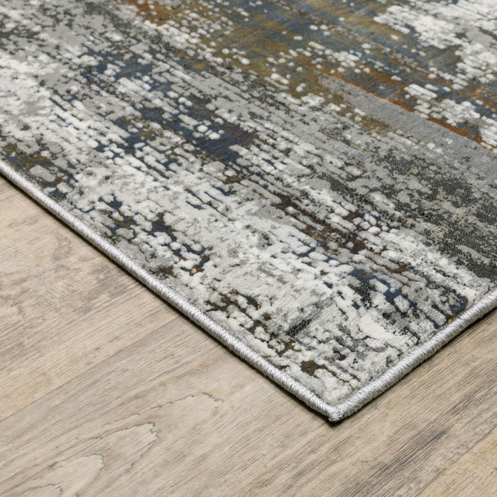 8' x 11' Abstract Power Loom Stain Resistant Area Rug - Ivory Charcoal Gray Blue Rust And Brown