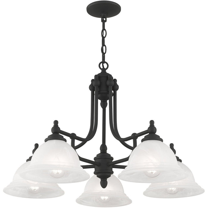 18" Five Light Metal Dimmable Chandelier With Shades - Black