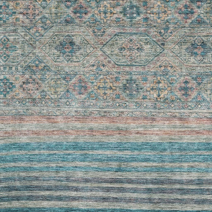 10' X 14' Striped Washable Area Rug With UV Protection (695756) - Teal / Peach / Gray