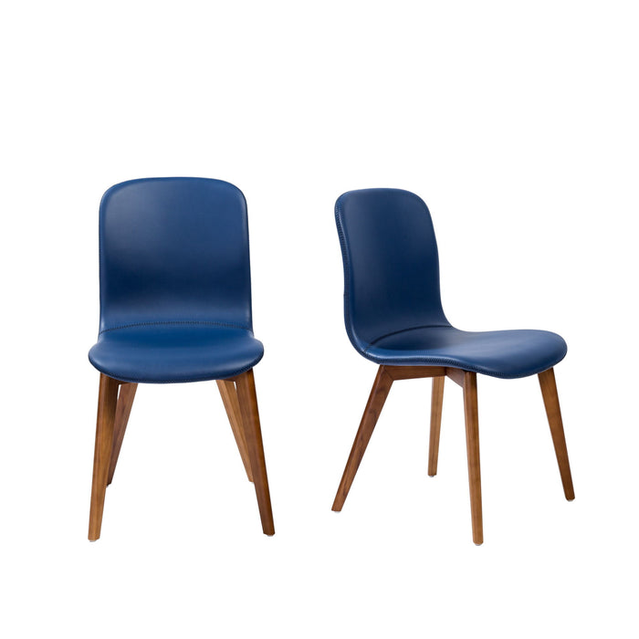 Upholstered Leather Dining Side Chairs (Set of 2) - Blue