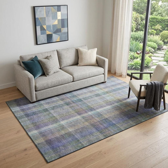5' X 8' Plaid Washable Area Rug With UV Protection (648018) - Green / Purple