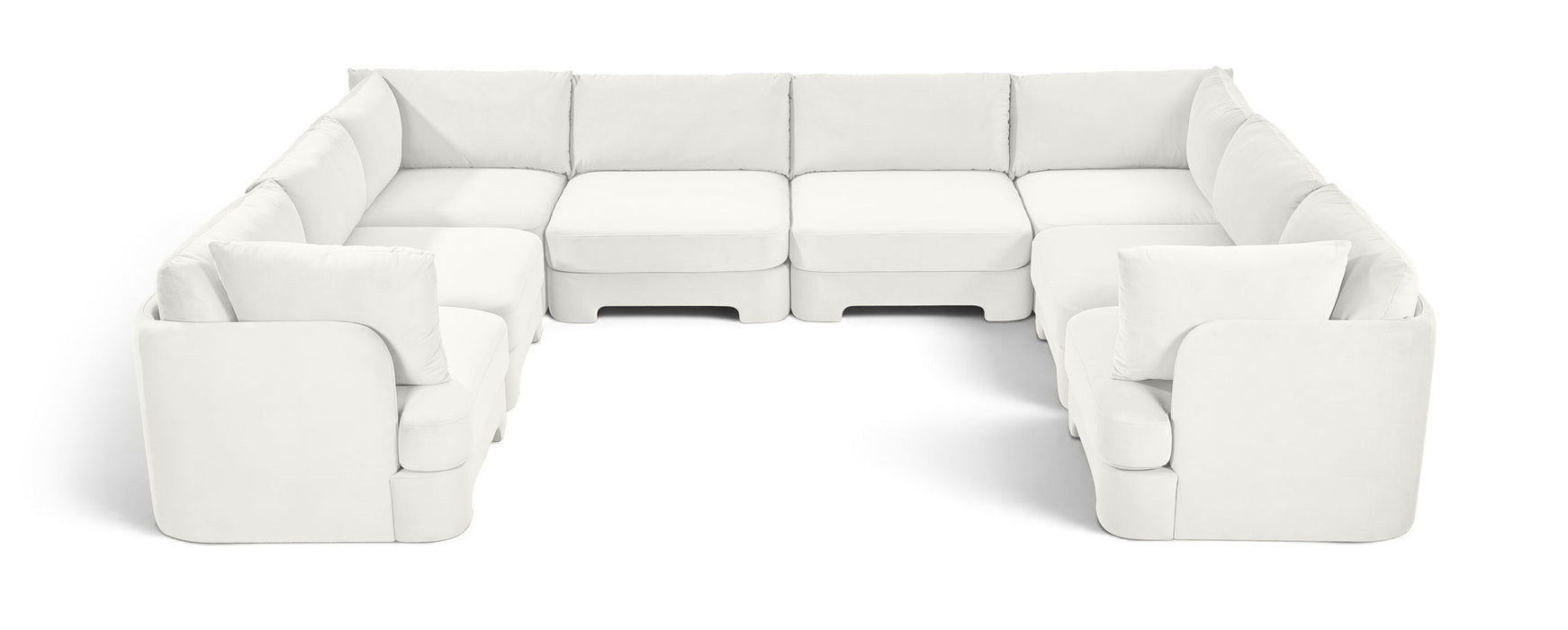 Meridian Furniture Hammond velvet performance fabric upholstered 8-piece U-shaped sectional sofa with plush cushions and modern design.