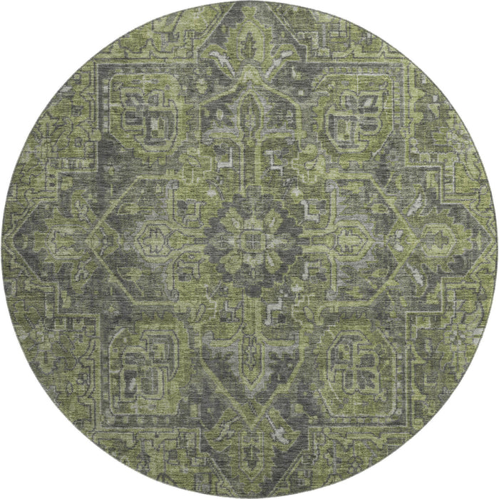 8' Medallion Distressed Washable Round Rug With UV Protection (649741) - Green / Gray