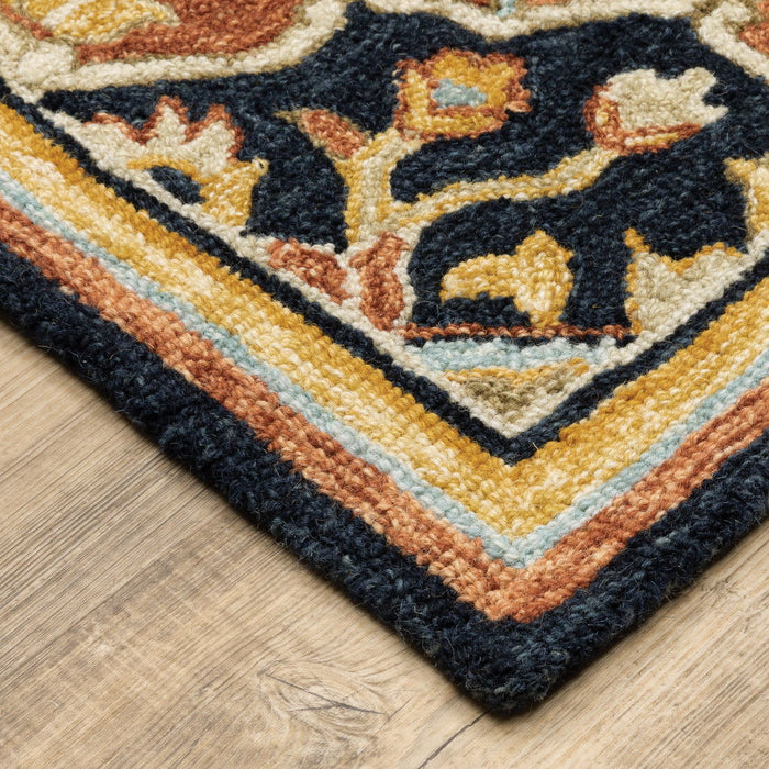 10' x 13' Oriental Tufted Handmade Stain Resistant Area Rug - Navy Rust Blue Ivory And Gold