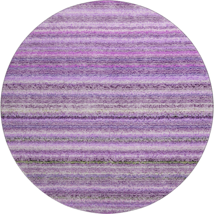 8' Striped Washable Round Rug With UV Protection (650809) - Purple / Gray