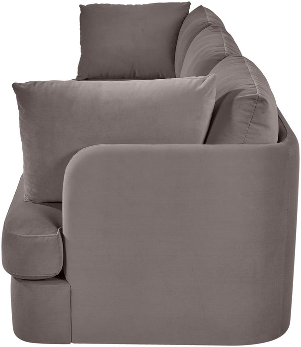 Meridian Furniture velvet upholstered 3-piece stationary sectional sofa with plush cushions and modern design.