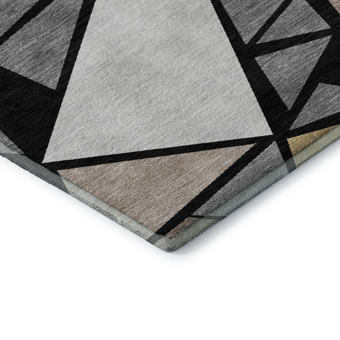 10' X 14' Geometric Washable Area Rug With UV Protection (681503) - Black / Beige / Ivory
