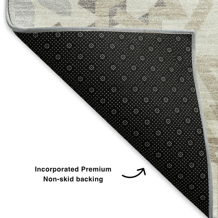 10' X 14' Geometric Washable Area Rug With UV Protection (652245) - Ivory / Gray