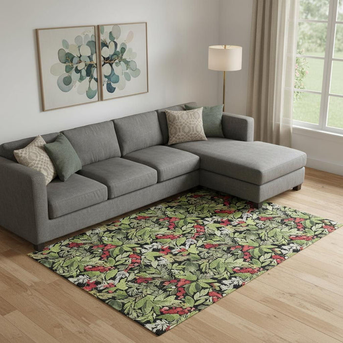 10' X 14' Abstract Geometric Washable Area Rug With UV Protection (701870) - Black / Red / Green