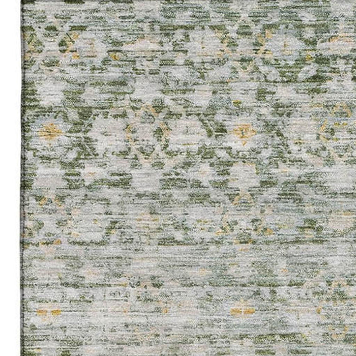 10' X 14' Striped Washable Area Rug With UV Protection (699999) - Green / Gold / Ivory