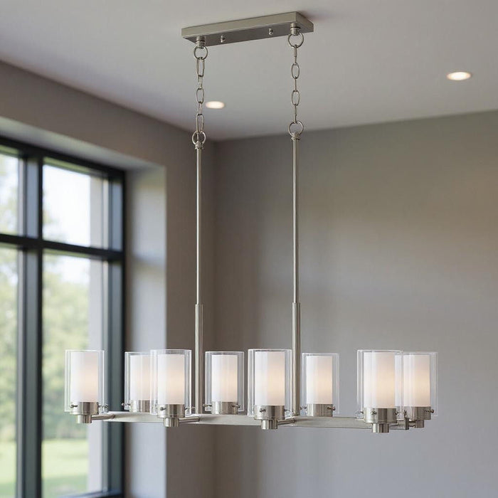 12" Eight Light Dimmable Chandelier With Shades - Nickel