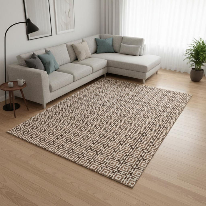 9' X 12' Geometric Washable Area Rug With UV Protection (645252) - Rust / Beige