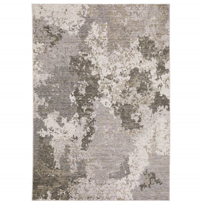 10' x 13' Abstract Power Loom Stain Resistant Area Rug - Gray Ivory Beige Tan Brown And Black