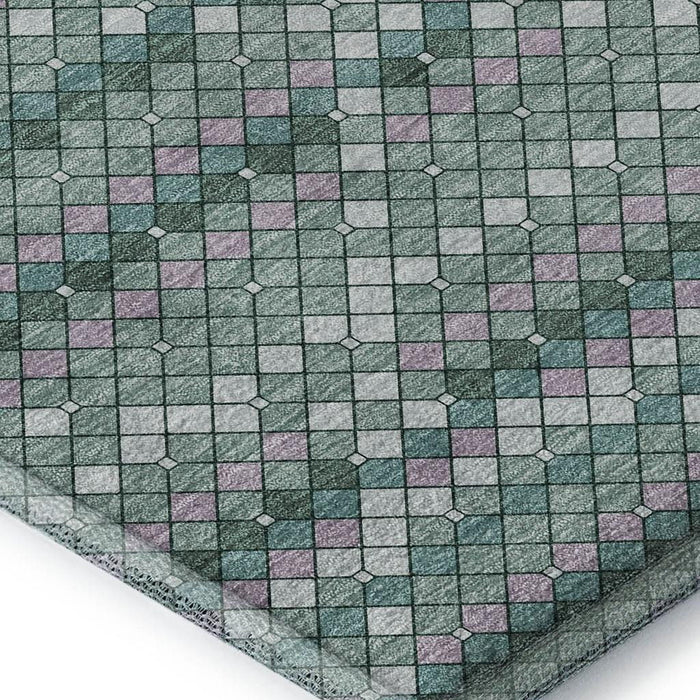 10' X 14' Geometric Washable Area Rug With UV Protection (693702) - Teal / Ivory / Lavender