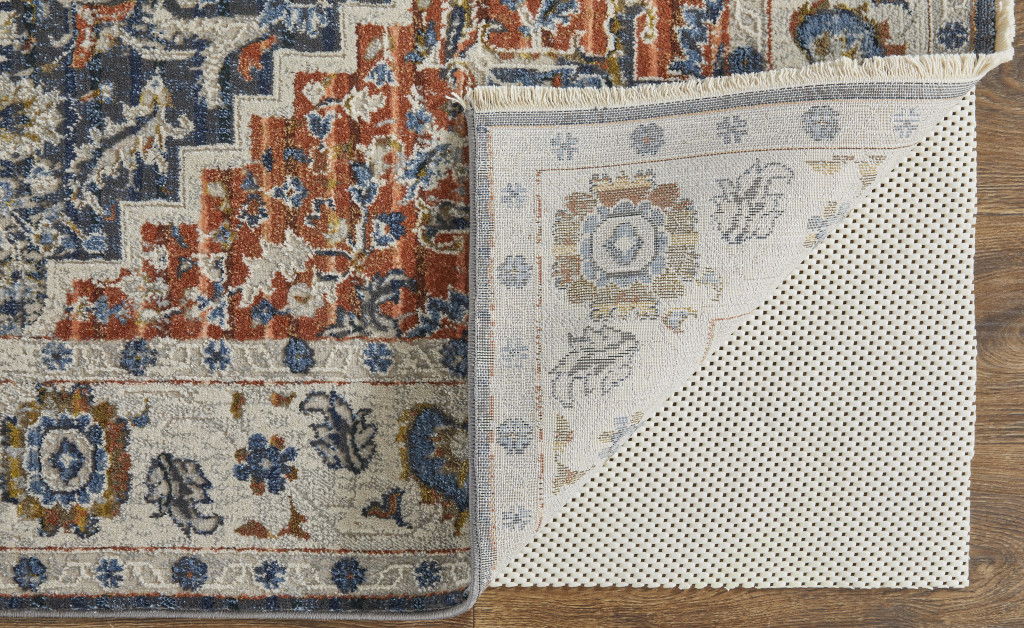 12' x 15' Floral Power Loom Area Rug With Fringe - Ivory Blue And Red