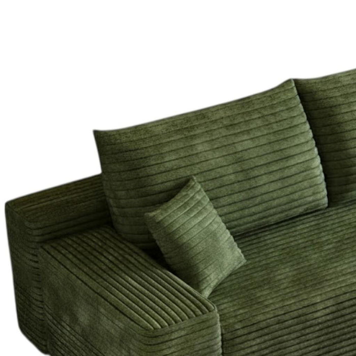 107" Corduroy Modular Compression Foam Sofa With Toss Pillows - Green