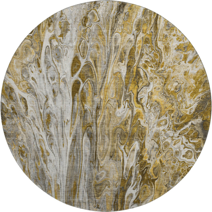 8' Abstract Washable Round Rug With UV Protection (650923) - Brown / Gray / Ivory