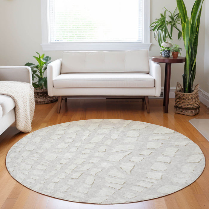 8' Cobblestone Washable Round Rug With UV Protection - Ivory And Beige