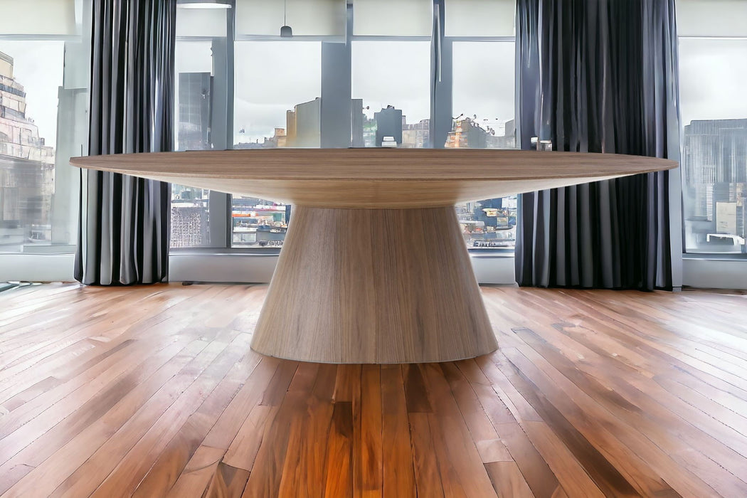 95" Oval Solid Wood Pedestal Base Dining Table - Brown