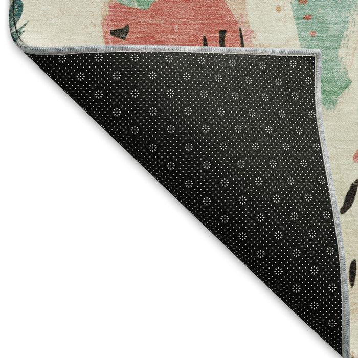 10' X 14' Geometric Washable Area Rug With UV Protection (694514) - Ivory / Black / Blush