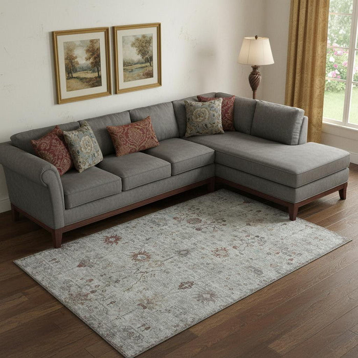 10' X 14' Oriental Washable Area Rug With UV Protection (709774) - Gray / Copper / Silver