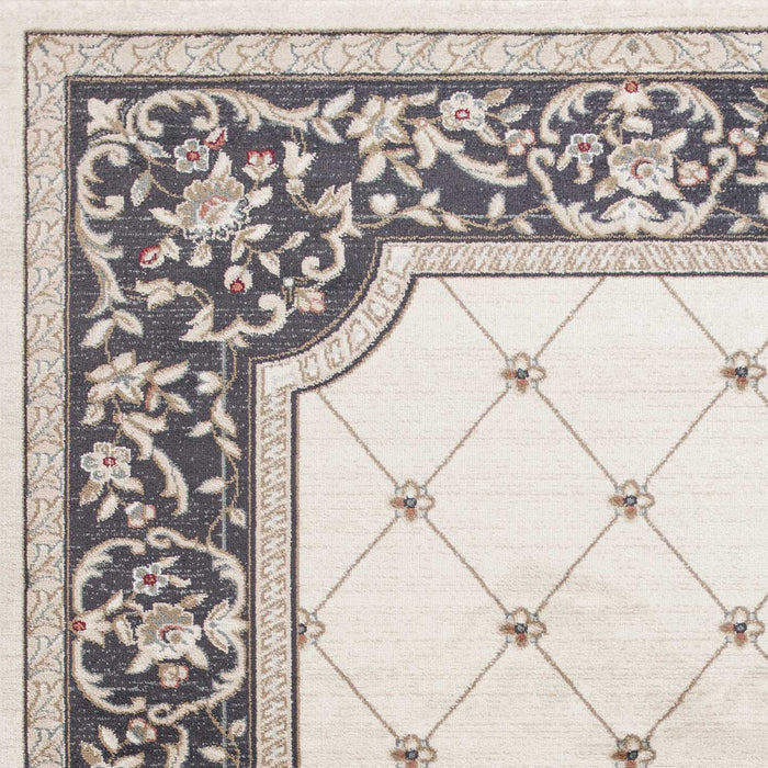 9' x 12' Bordered Floral Indoor Area Rug - Ivory Grey