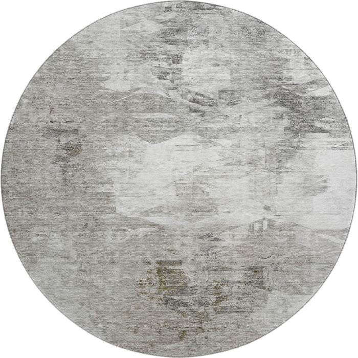 8' Abstract Washable Round Rug With UV Protection (650767) - Beige / Ivory