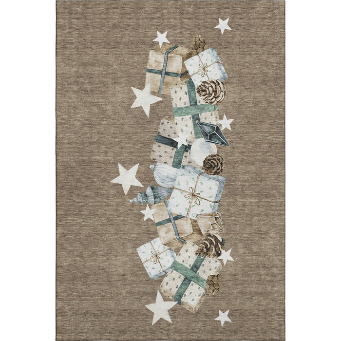 10' X 14' Geometric Washable Area Rug With UV Protection (702353) - Brown / Blue / Ivory