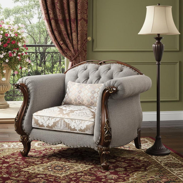 Fabric and Cherry Floral Arm Chair 48" - Beige
