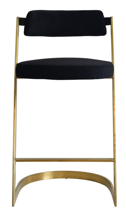 Velvet And Stainless Steel Low Back Counter Height Bar Chair - Black And Gold