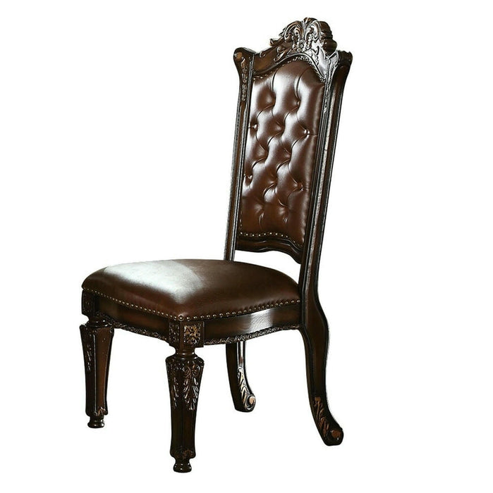 Tufted Faux Leather Solid Wood Dining Side Chairs (Set of 2) - Dark Brown / Mahogany