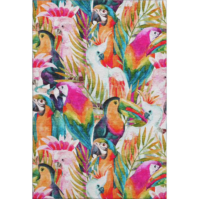 10' X 14' Geometric Washable Area Rug With UV Protection (646337) - Rainbow / Ivory