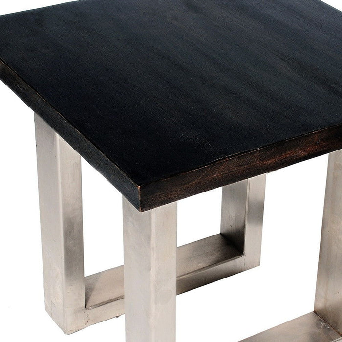 Solid Wood And Iron Square End Table - Silver And Antique Brown