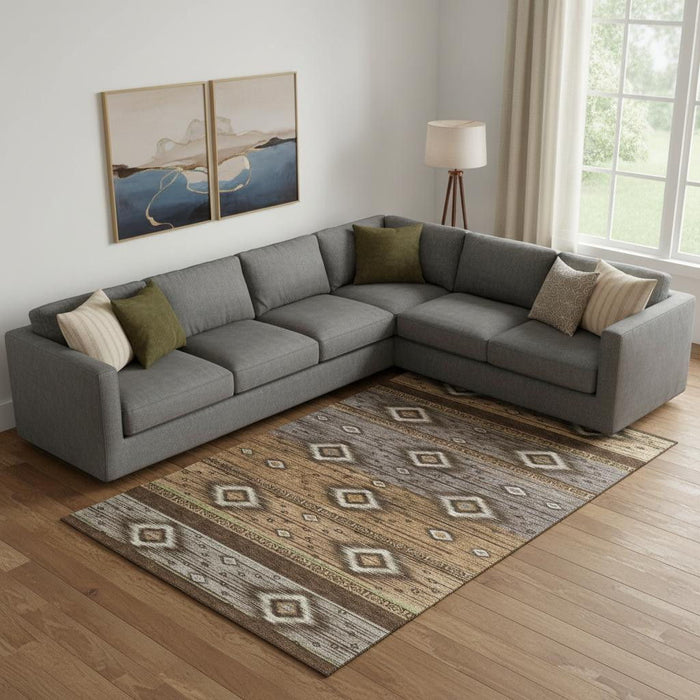 10' X 14' Tribal Washable Area Rug With UV Protection (708916) - Chocolate / Gray
