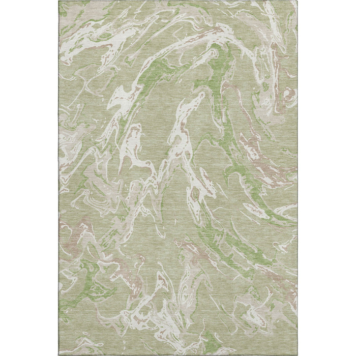 10' X 14' Abstract Washable Area Rug With UV Protection (681215) - Artichoke Green / Taupe / Ivory