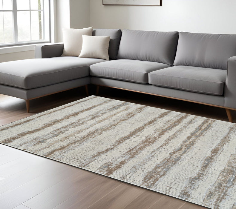8' x 11' Abstract Non Skid Area Rug - Beige And Brown