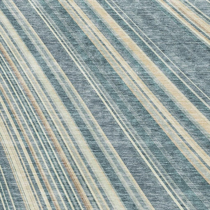 10' X 14' Striped Washable Area Rug With UV Protection (677507) - Sky Blue / Tan / Beige