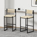Creamy white Giga woven bar stool set with backrests, paper rope weave, ideal for kitchen islands and dining areas.