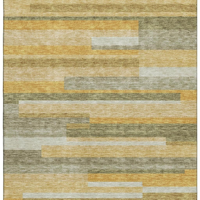 10' X 14' Striped Washable Area Rug With UV Protection (675780) - Amber / Ivory / Gray