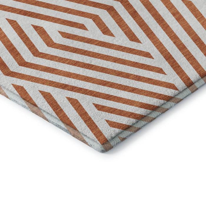9' X 12' Geometric Washable Area Rug With UV Protection (648579) - Rust / Ivory