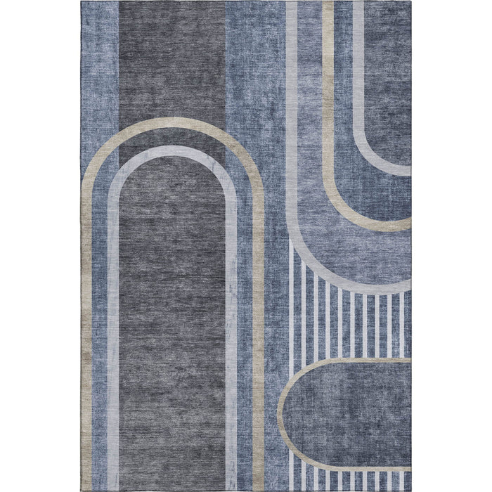 10' X 14' Geometric Washable Area Rug With UV Protection (647914) - Navy Blue / Khaki