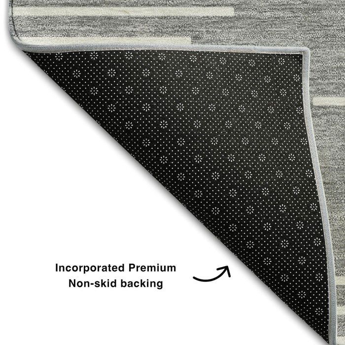 10' X 14' Geometric Washable Area Rug With UV Protection (679738) - Gray / Ivory