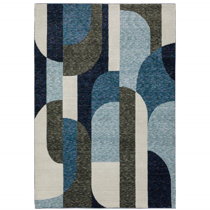 9' x 12' Geometric Power Loom Area Rug - Blue Gray Charcoal And Purple