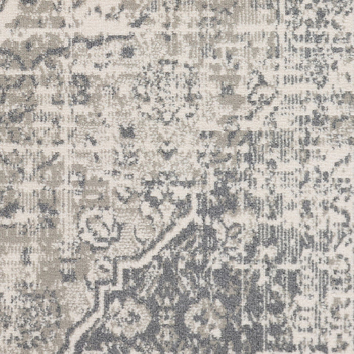 9' x 12' Medallion Power Loom Area Rug - Medium Gray And Ivory