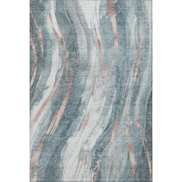 10' X 14' Abstract Washable Area Rug With UV Protection (696812) - Teal / Peach / Ivory