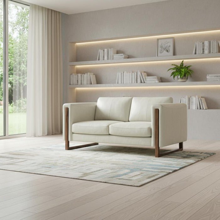 Leather Sofa With Walnut Legs - Gray