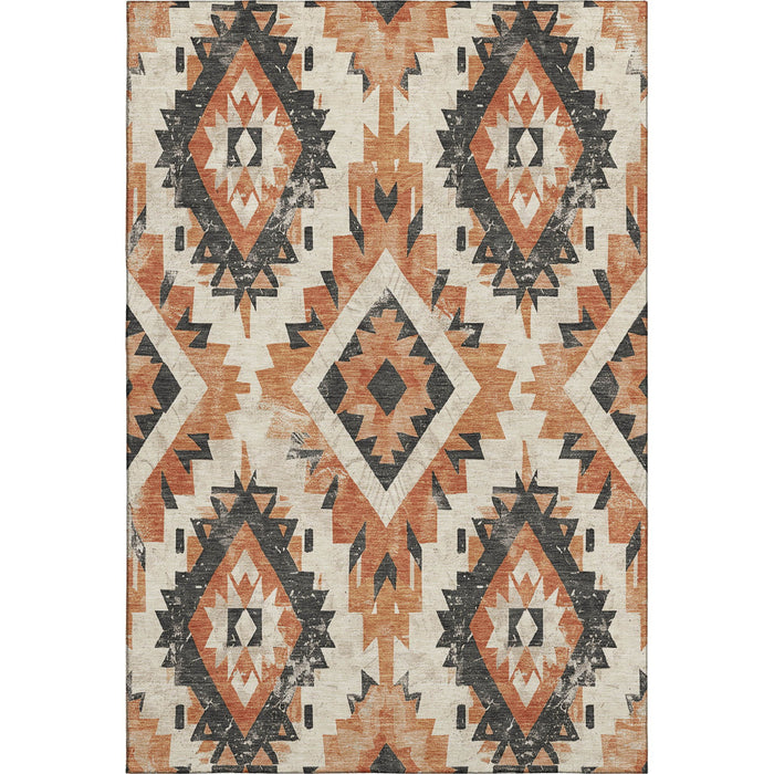 10' X 14' Southwestern Washable Area Rug With UV Protection (706625) - Terra Cotta / Charcoal / Ivory