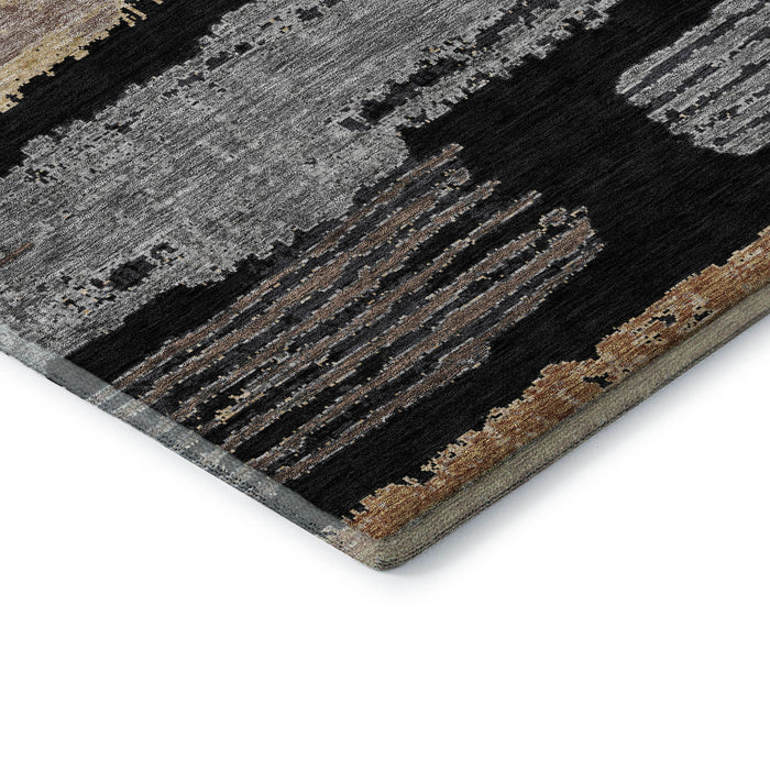 10' X 14' Striped Washable Area Rug With UV Protection (696482) - Black / Copper / Gold