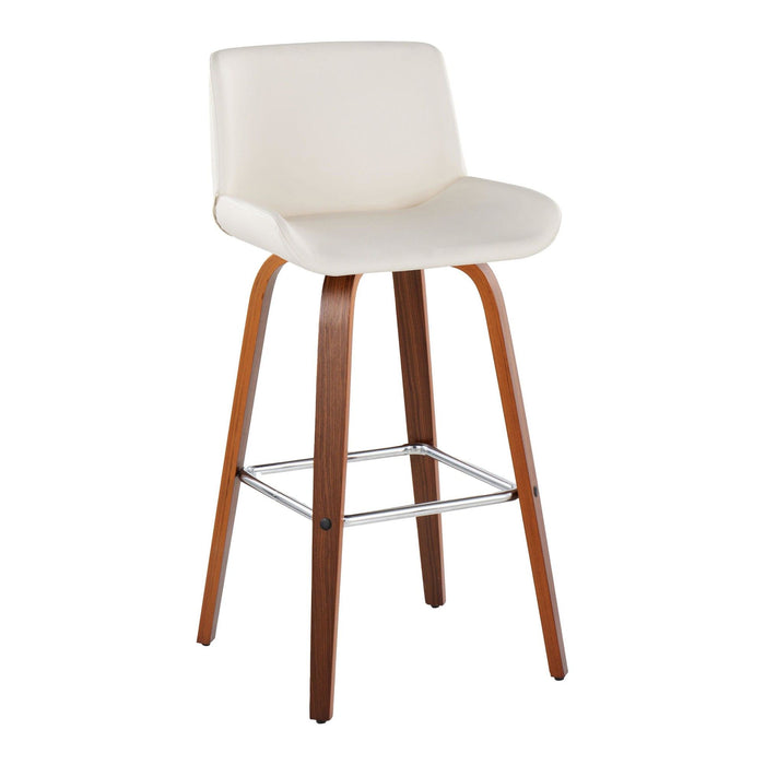 Santi - 30" Fixed-Height Barstool With Swivel And Square Chrome Metal Footrest (Set of 2) - Walnut Wood